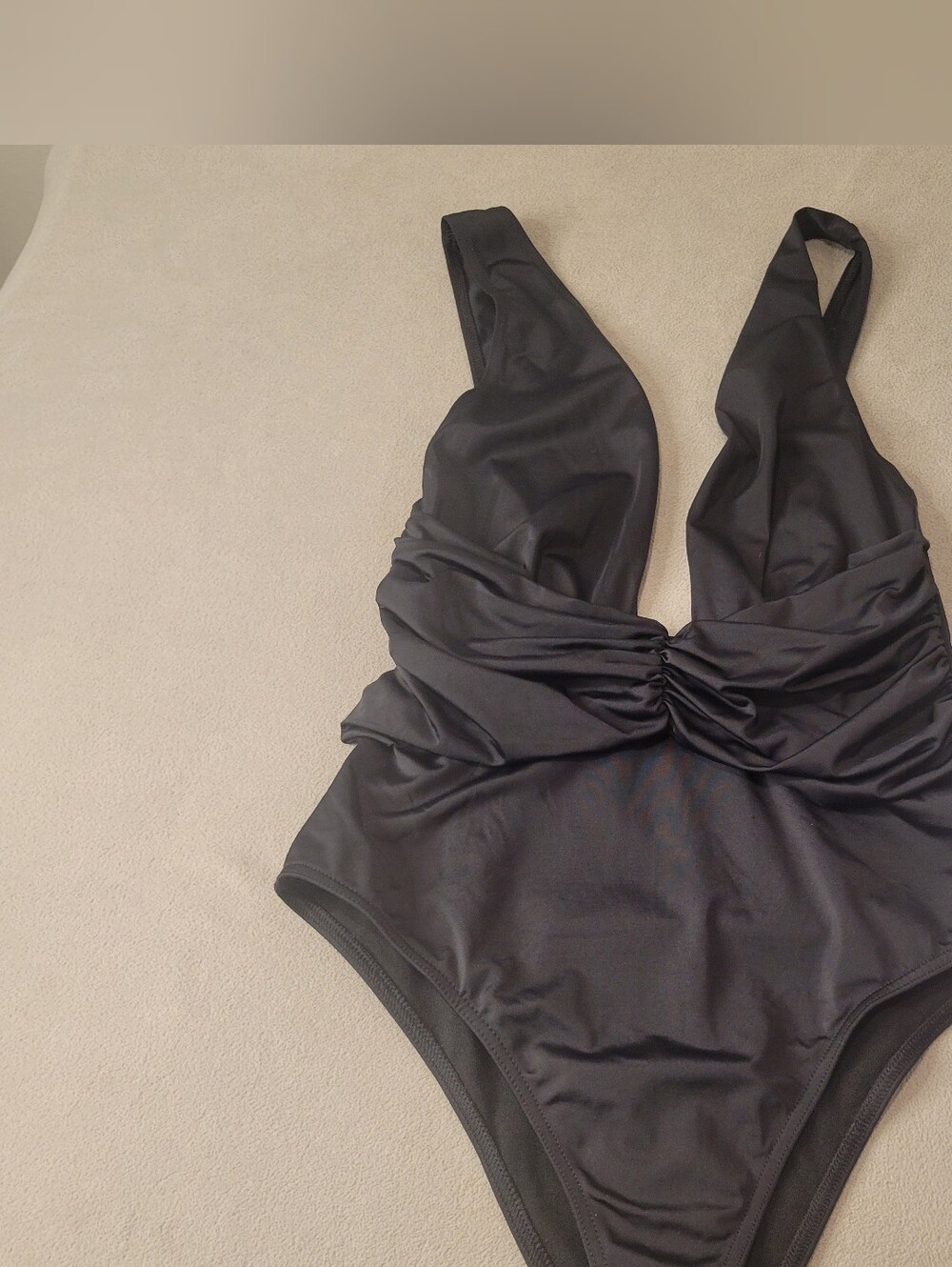 Asos Design Plunge Ruched Front One Piece Swimsuit Black Swimwear Size US4